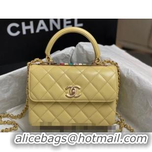 Reasonable Price Chanel Trendy CC Quilted Lambskin Mini Flap Bag with Top handle and Metal-Tone Band AS4654 Yellow