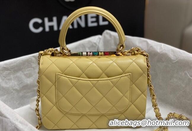 Reasonable Price Chanel Trendy CC Quilted Lambskin Mini Flap Bag with Top handle and Metal-Tone Band AS4654 Yellow