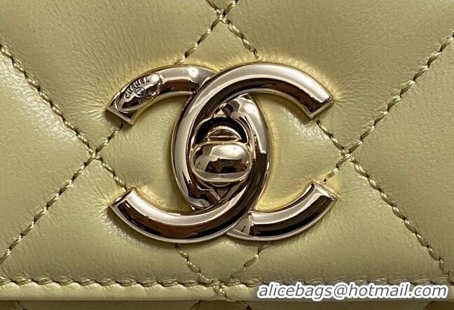 Reasonable Price Chanel Trendy CC Quilted Lambskin Mini Flap Bag with Top handle and Metal-Tone Band AS4654 Yellow