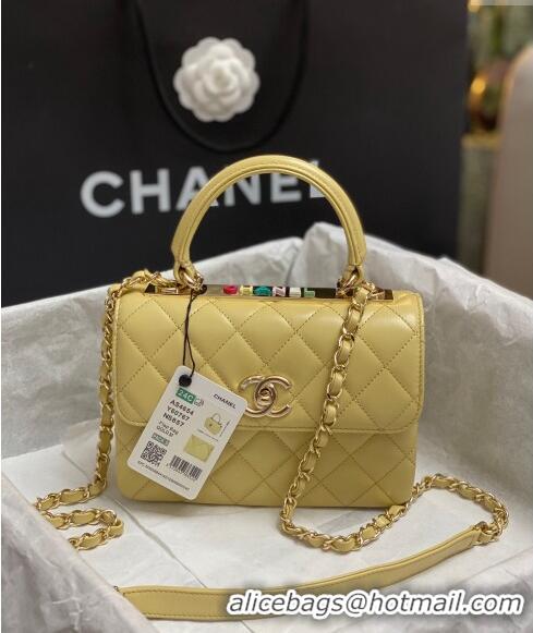 Reasonable Price Chanel Trendy CC Quilted Lambskin Mini Flap Bag with Top handle and Metal-Tone Band AS4654 Yellow