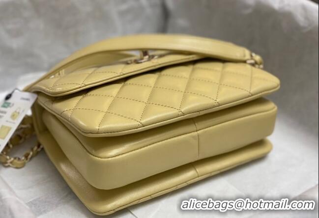 Reasonable Price Chanel Trendy CC Quilted Lambskin Mini Flap Bag with Top handle and Metal-Tone Band AS4654 Yellow