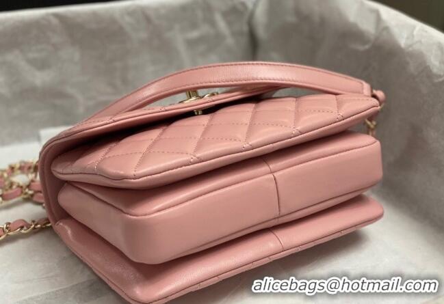 Promotional Chanel Trendy CC Quilted Lambskin Mini Flap Bag with Top handle and Metal-Tone Band AS4654 Light Pink