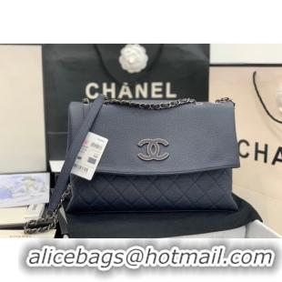 Free Shipping Chanel Grained Calfskin Flap Bag A8095 Dark Blue 2023