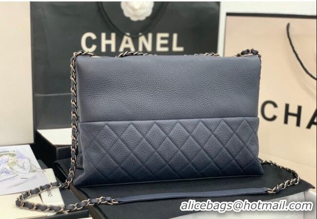 Free Shipping Chanel Grained Calfskin Flap Bag A8095 Dark Blue 2023