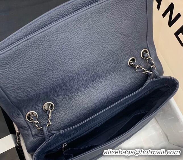 Free Shipping Chanel Grained Calfskin Flap Bag A8095 Dark Blue 2023