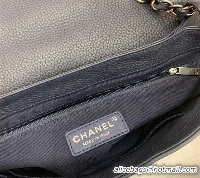 Free Shipping Chanel Grained Calfskin Flap Bag A8095 Dark Blue 2023