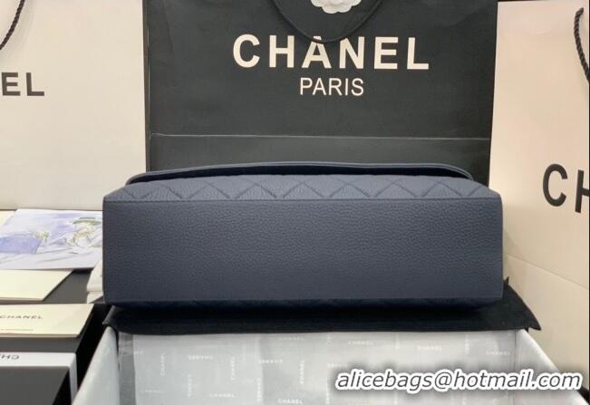 Free Shipping Chanel Grained Calfskin Flap Bag A8095 Dark Blue 2023