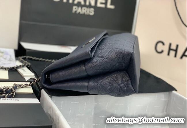 Free Shipping Chanel Grained Calfskin Flap Bag A8095 Dark Blue 2023