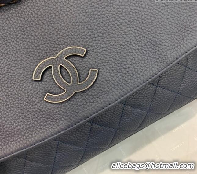 Free Shipping Chanel Grained Calfskin Flap Bag A8095 Dark Blue 2023