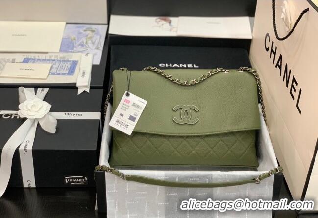 Unique Discount Chanel Grained Calfskin Flap Bag A8095 Green 2023