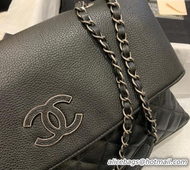 Famous Brand Chanel Grained Calfskin Flap Bag A8095 Black