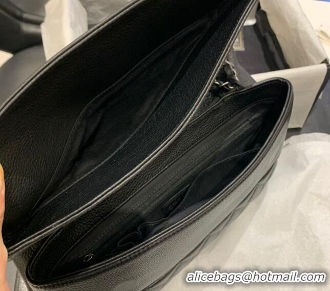 Famous Brand Chanel Grained Calfskin Flap Bag A8095 Black