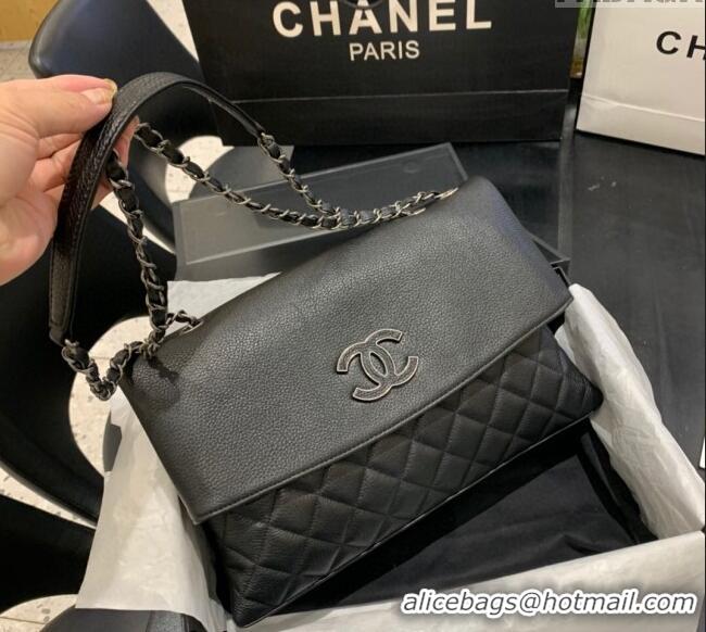 Famous Brand Chanel Grained Calfskin Flap Bag A8095 Black