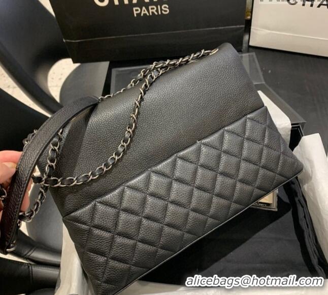 Famous Brand Chanel Grained Calfskin Flap Bag A8095 Black