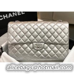 New Design Chanel XL Airline Travel Flap Bag in Grained Leather 1226 All Silver