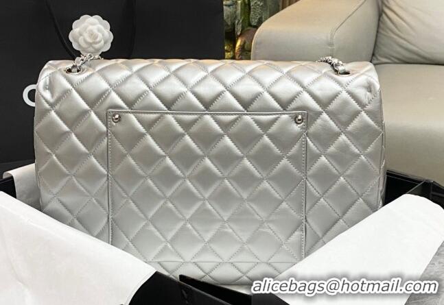 New Design Chanel XL Airline Travel Flap Bag in Grained Leather 1226 All Silver