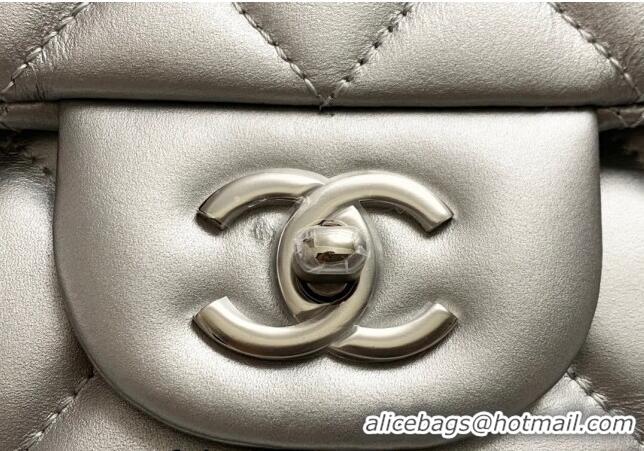 New Design Chanel XL Airline Travel Flap Bag in Grained Leather 1226 All Silver