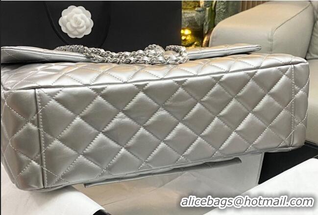 New Design Chanel XL Airline Travel Flap Bag in Grained Leather 1226 All Silver