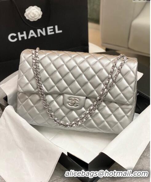 New Design Chanel XL Airline Travel Flap Bag in Grained Leather 1226 All Silver