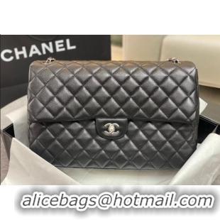 Unique Grade Chanel XL Airline Travel Flap Bag in Grained Leather 1226 Black/Silver