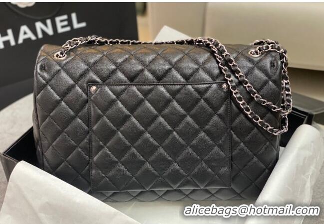 Unique Grade Chanel XL Airline Travel Flap Bag in Grained Leather 1226 Black/Silver