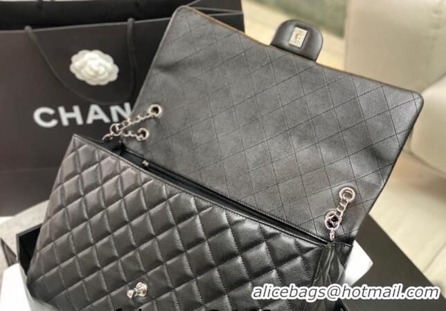 Unique Grade Chanel XL Airline Travel Flap Bag in Grained Leather 1226 Black/Silver