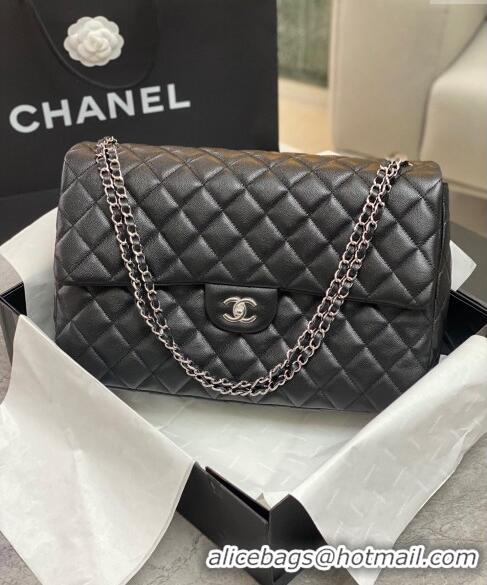 Unique Grade Chanel XL Airline Travel Flap Bag in Grained Leather 1226 Black/Silver