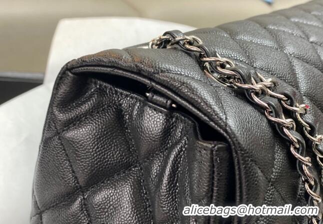 Unique Grade Chanel XL Airline Travel Flap Bag in Grained Leather 1226 Black/Silver