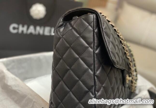 Well Crafted Chanel XL Airline Travel Flap Bag in Grained Leather 1226 Black/Gold