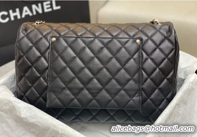 Well Crafted Chanel XL Airline Travel Flap Bag in Grained Leather 1226 Black/Gold