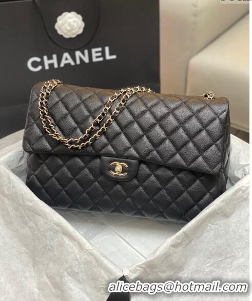 Well Crafted Chanel XL Airline Travel Flap Bag in Grained Leather 1226 Black/Gold