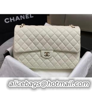 New Fashion Chanel XL Airline Travel Flap Bag in Grained Leather 1226 White/Gold