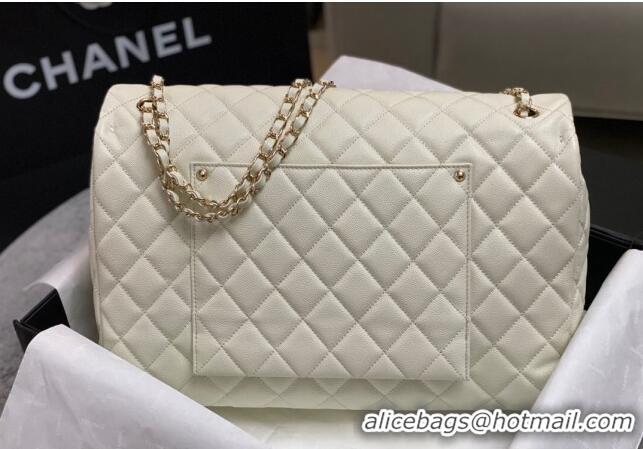 New Fashion Chanel XL Airline Travel Flap Bag in Grained Leather 1226 White/Gold