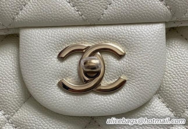 New Fashion Chanel XL Airline Travel Flap Bag in Grained Leather 1226 White/Gold