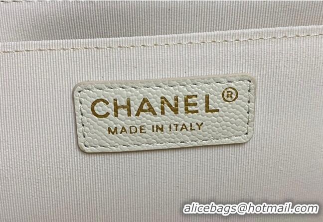 New Fashion Chanel XL Airline Travel Flap Bag in Grained Leather 1226 White/Gold