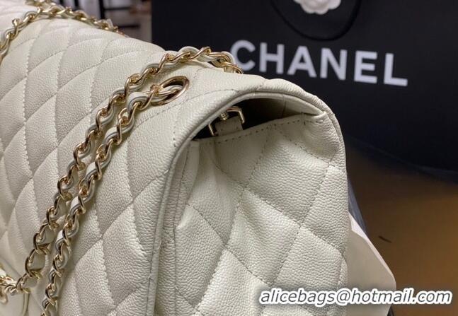 New Fashion Chanel XL Airline Travel Flap Bag in Grained Leather 1226 White/Gold