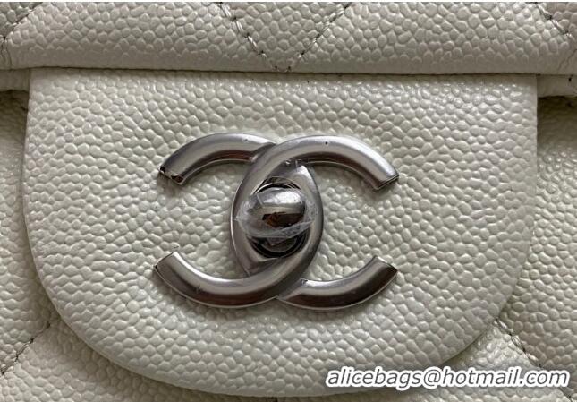 Most Popular Chanel XL Airline Travel Flap Bag in Grained Leather 1226 White/Silver