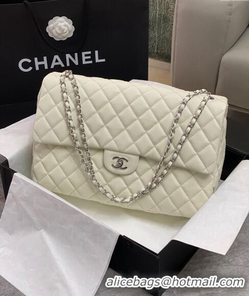 Most Popular Chanel XL Airline Travel Flap Bag in Grained Leather 1226 White/Silver