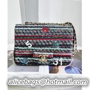 Promotional Chanel Sequins and Tweed Striped Square Mini Flap Bag A0126 Multicolor