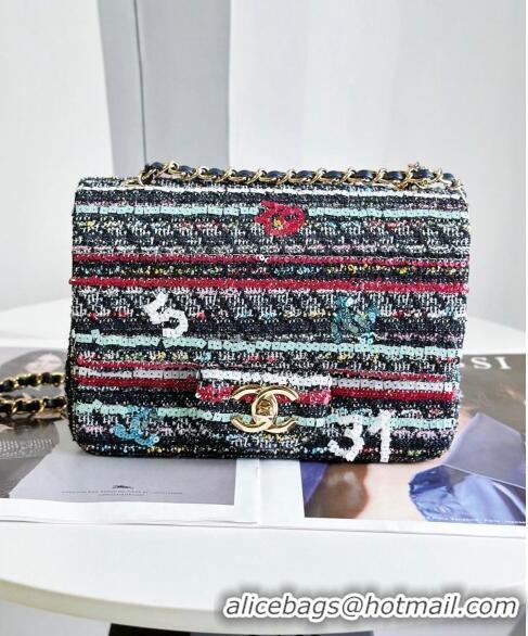 Promotional Chanel Sequins and Tweed Striped Square Mini Flap Bag A0126 Multicolor