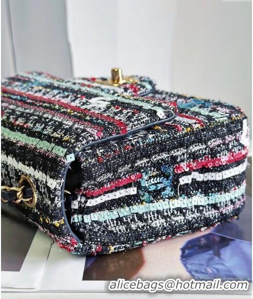 Promotional Chanel Sequins and Tweed Striped Square Mini Flap Bag A0126 Multicolor