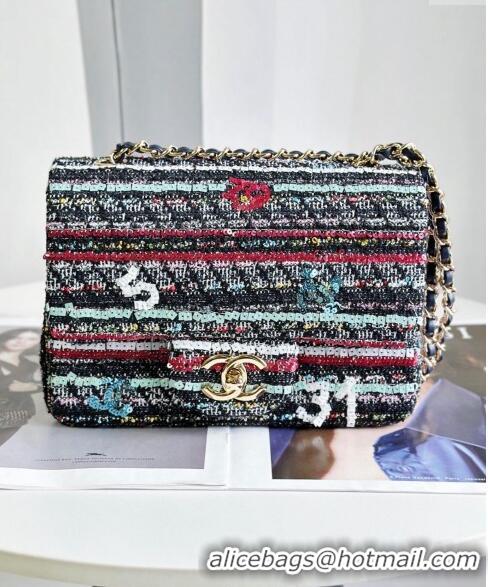 Promotional Chanel Sequins and Tweed Striped Square Mini Flap Bag A0126 Multicolor