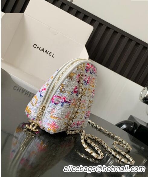 Luxury Discount Chanel Sequins Clutch with Chain AP3354 White