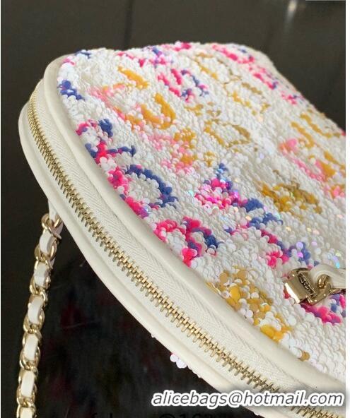 Luxury Discount Chanel Sequins Clutch with Chain AP3354 White