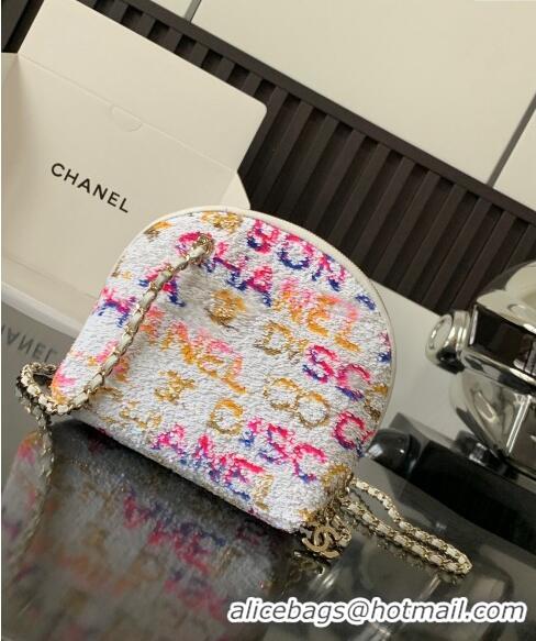 Luxury Discount Chanel Sequins Clutch with Chain AP3354 White