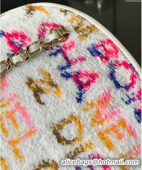 Luxury Discount Chanel Sequins Clutch with Chain AP3354 White