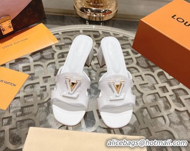 Best Product Louis Vuitton Isola Leather Heel Slide Sandals 5.5cm with LV Patch White 606104