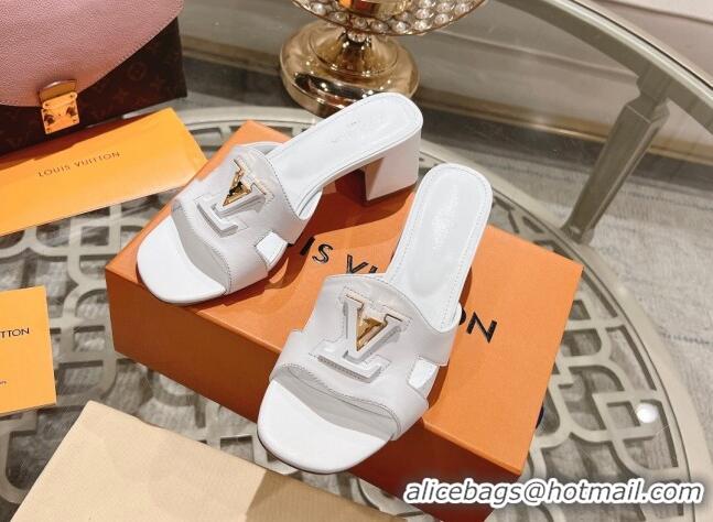 Best Product Louis Vuitton Isola Leather Heel Slide Sandals 5.5cm with LV Patch White 606104