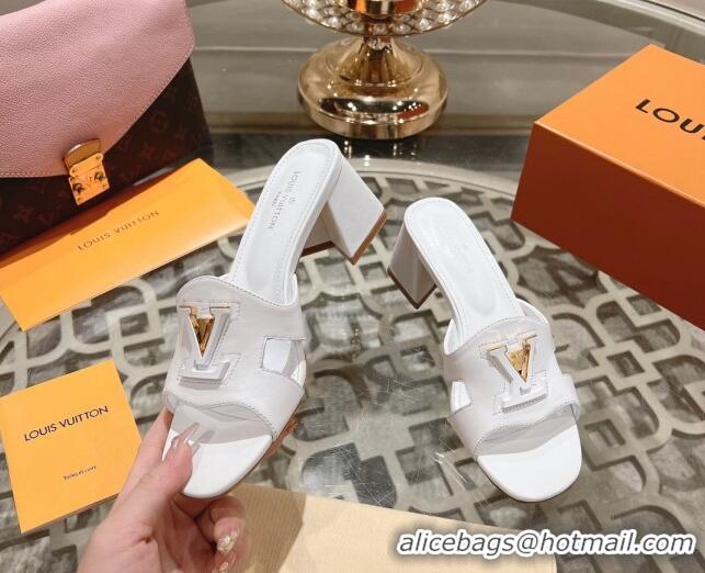 Best Product Louis Vuitton Isola Leather Heel Slide Sandals 5.5cm with LV Patch White 606104