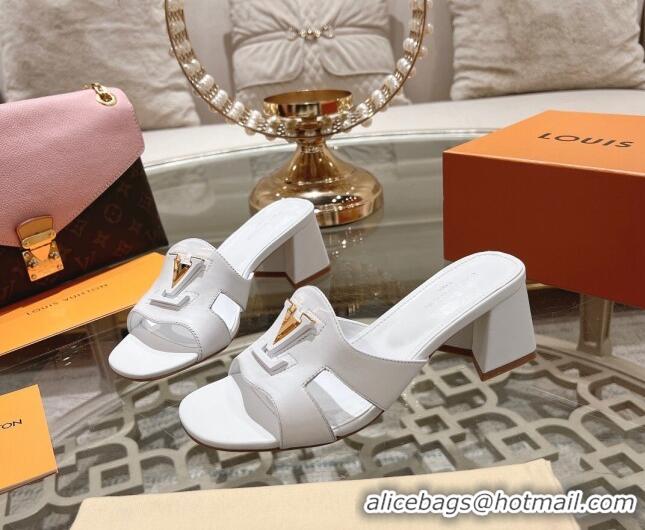 Best Product Louis Vuitton Isola Leather Heel Slide Sandals 5.5cm with LV Patch White 606104